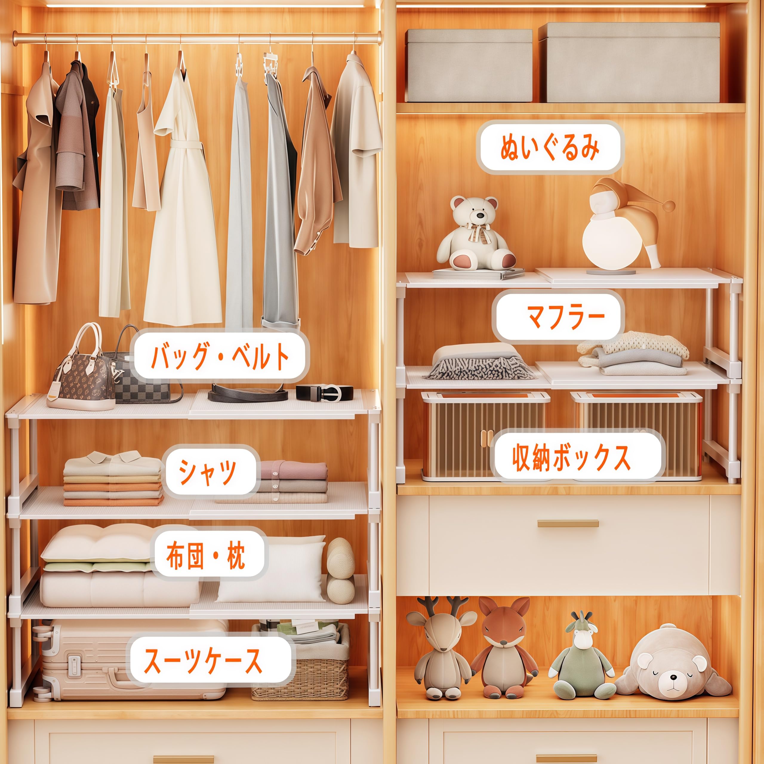 Amazon｜Targinler 伸縮収納ラック 幅39～65cm クローゼット・押入れ